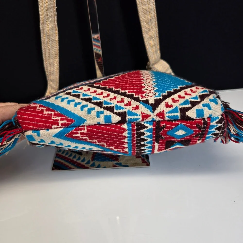 Catori Southwestern Crossbody Bag Aztec Fringe Boho Festival Tribal Woven Cotton
